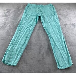 George & Martha Womens Turquoise 100% Linen Drawstring Relaxed Pants Size L